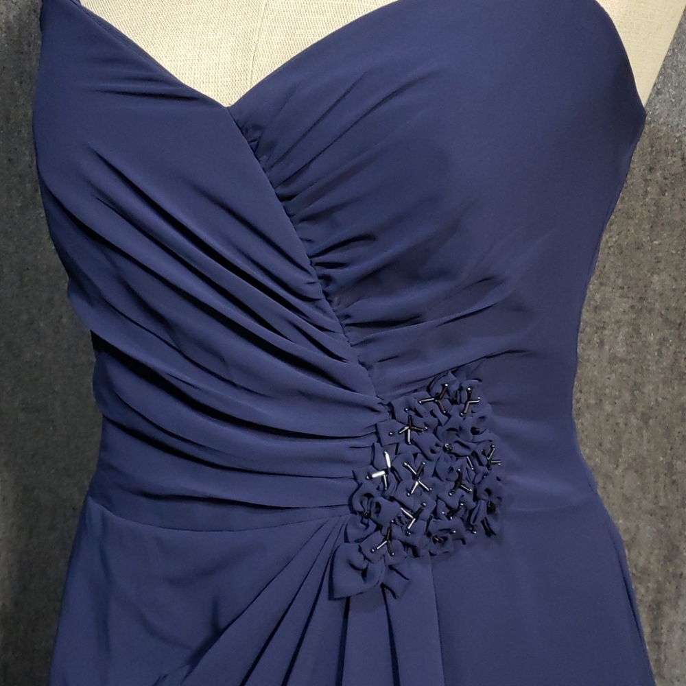 ^David’s Bridal Periwinkle Chiffon Floral Dress - Picture 4 of 14